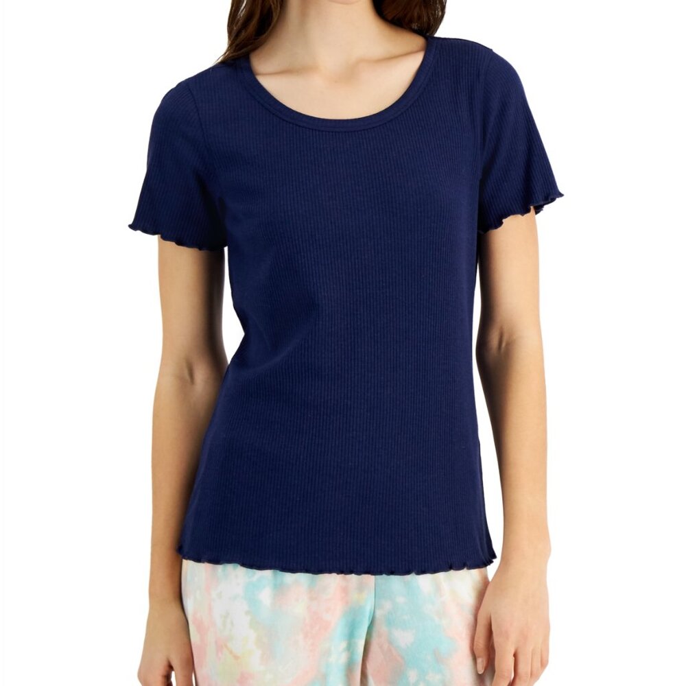 Jenni Lettuce Edge Solid Ribbed Sleep T-Shirt, Size: XXL